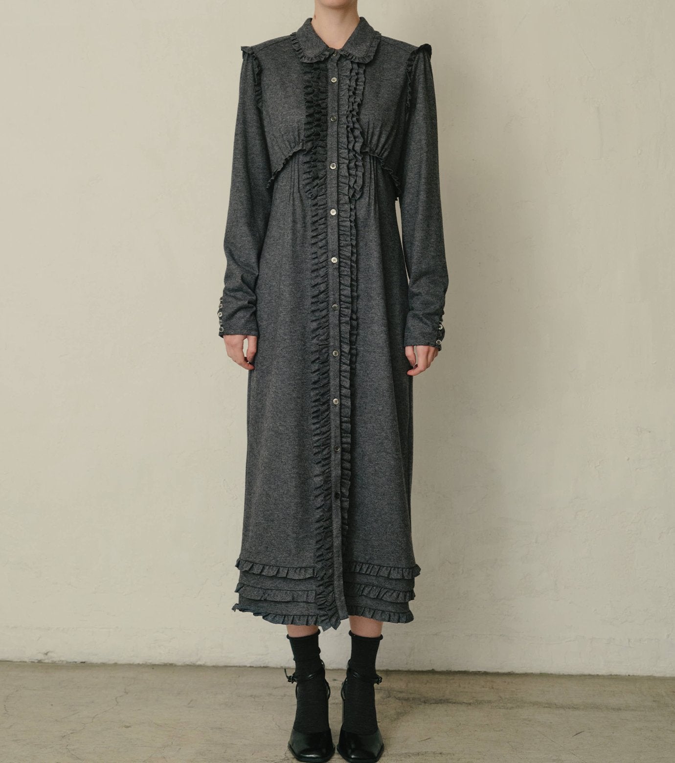 Jersey Shirt Dress w/Frilled Details