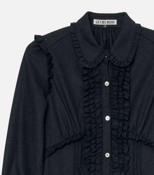 Jersey Shirt Dress w/Frilled Details