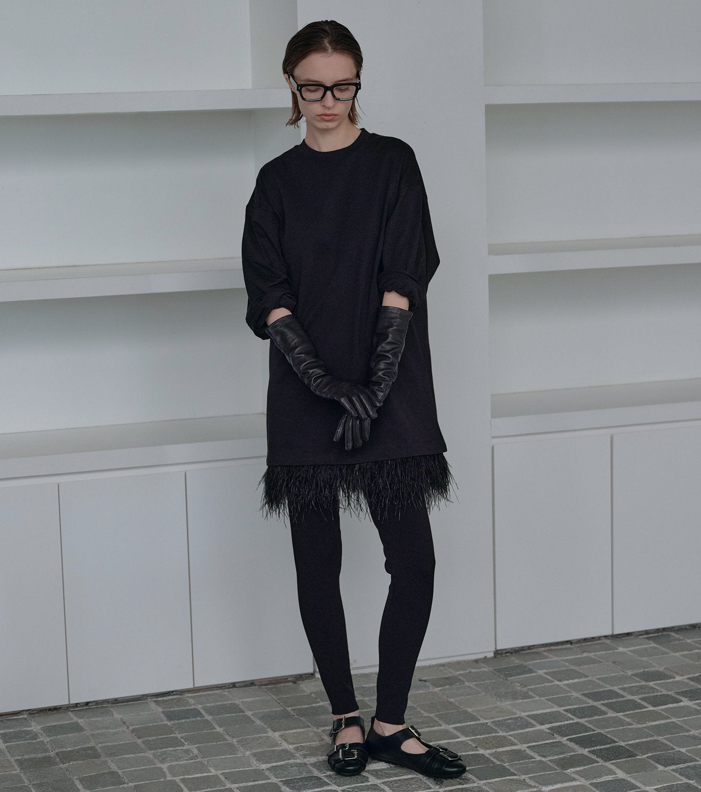 Jersey Dress w/Feather Hem