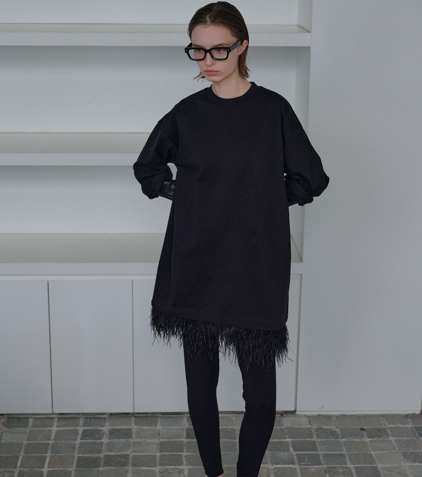 Jersey Dress w/Feather Hem