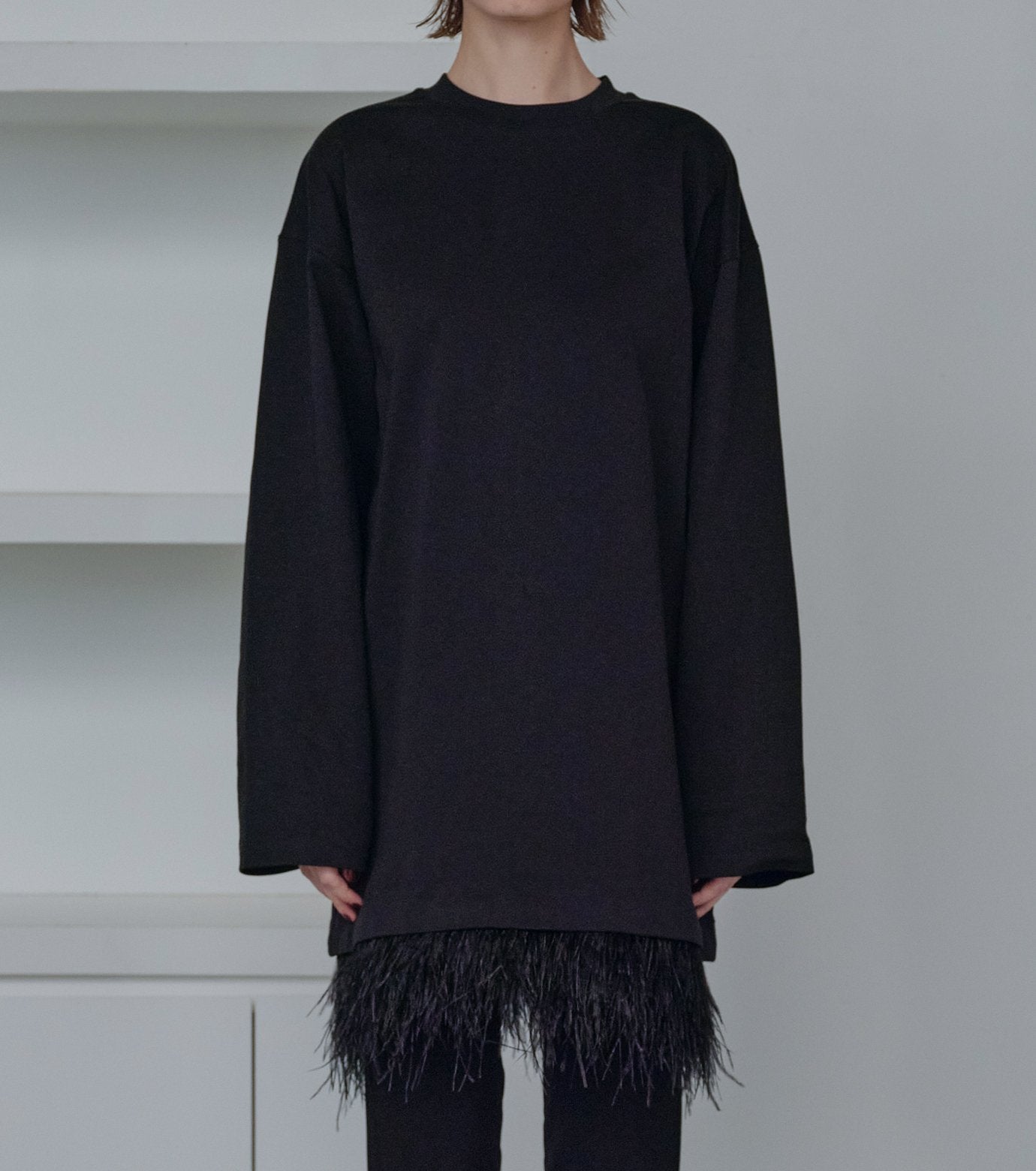 Jersey Dress w/Feather Hem – RESTIR