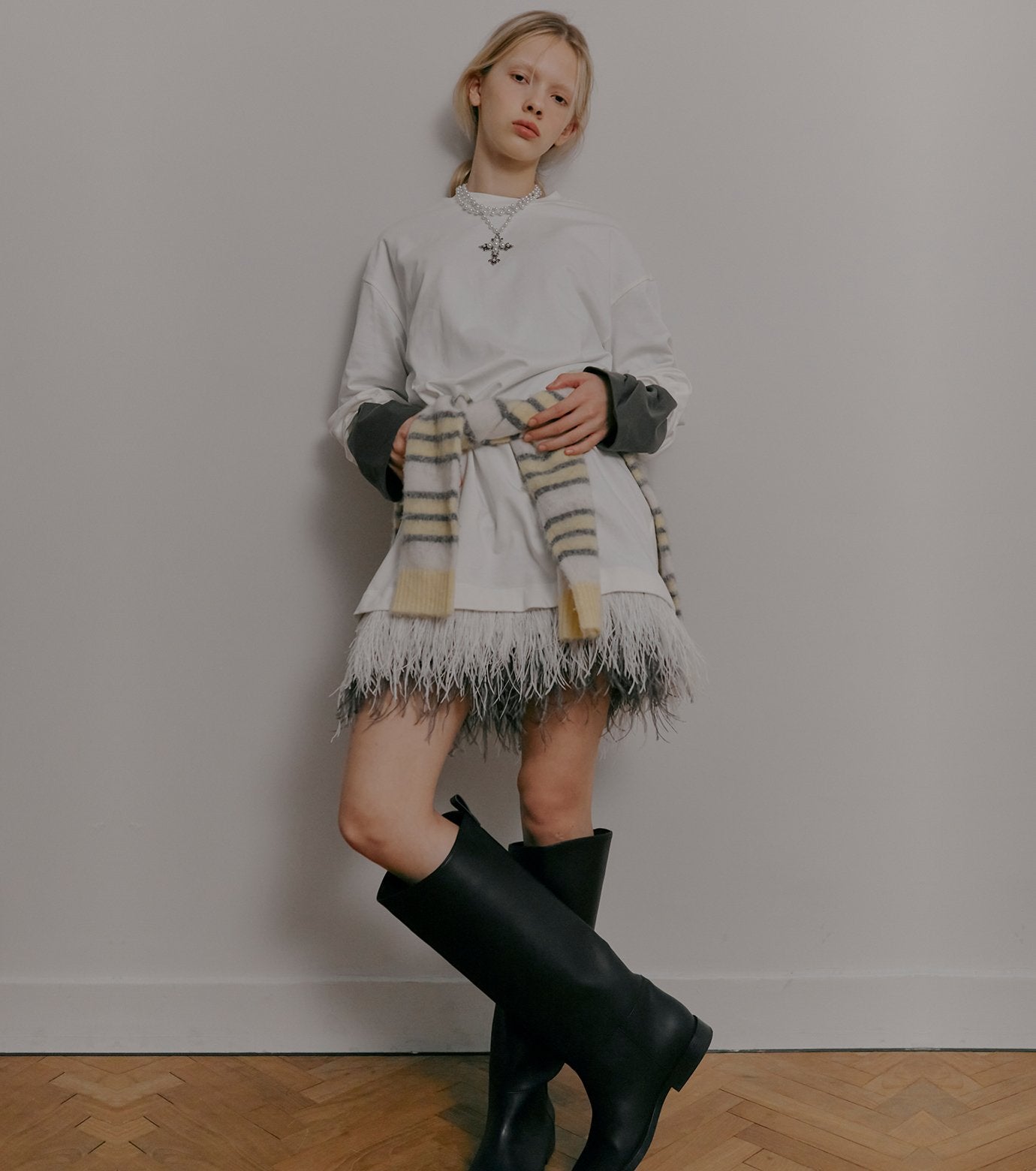 Jersey Dress w/Feather Hem