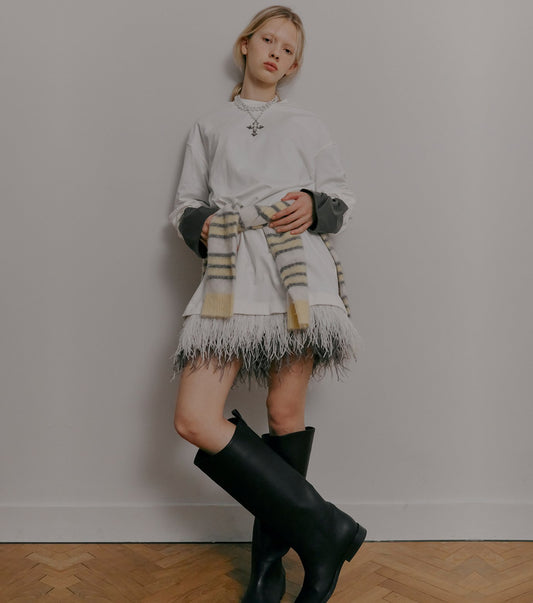 Jersey Dress w/Feather Hem