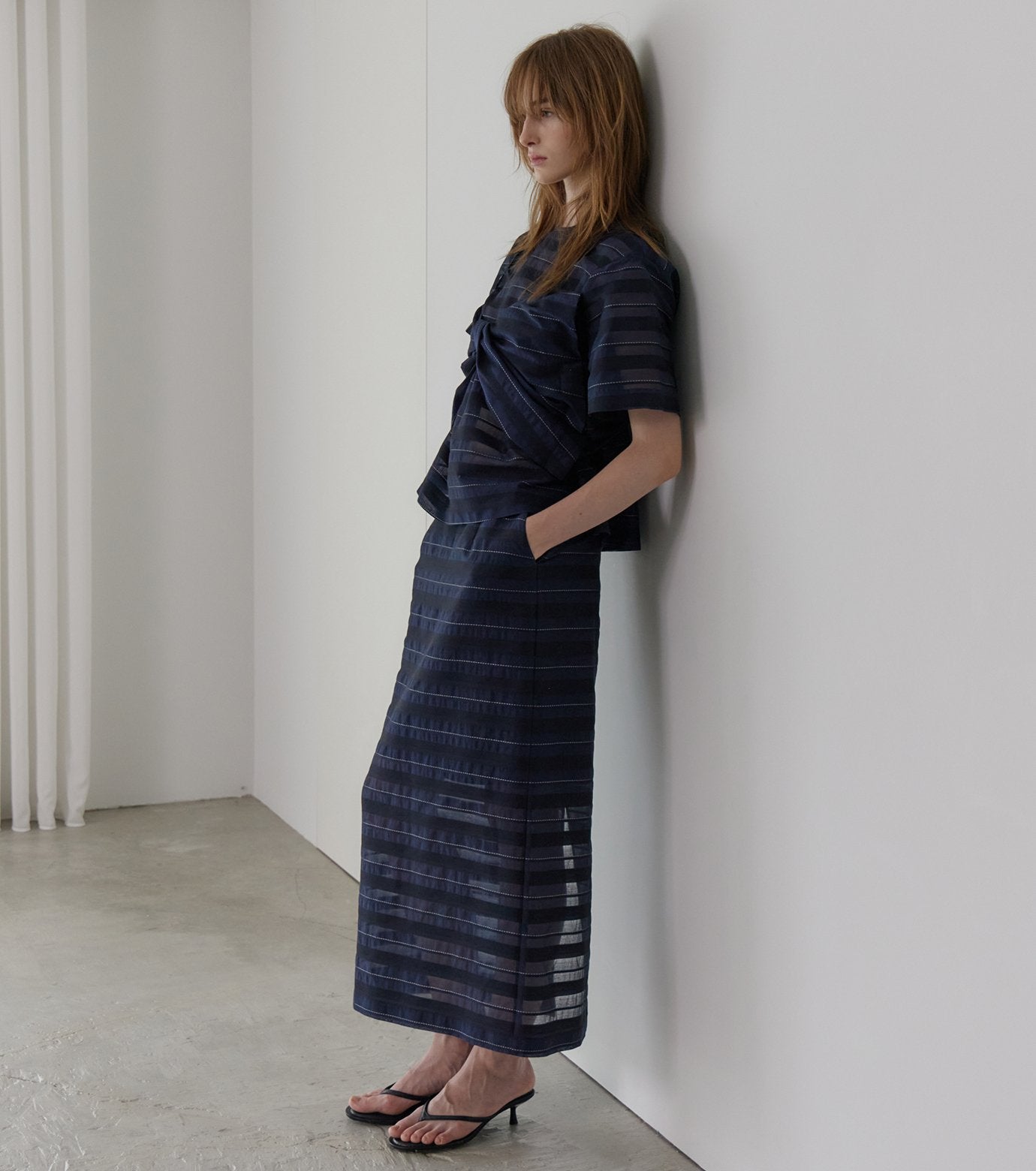 Jacquard Sheer Stripe Pencil Skirt