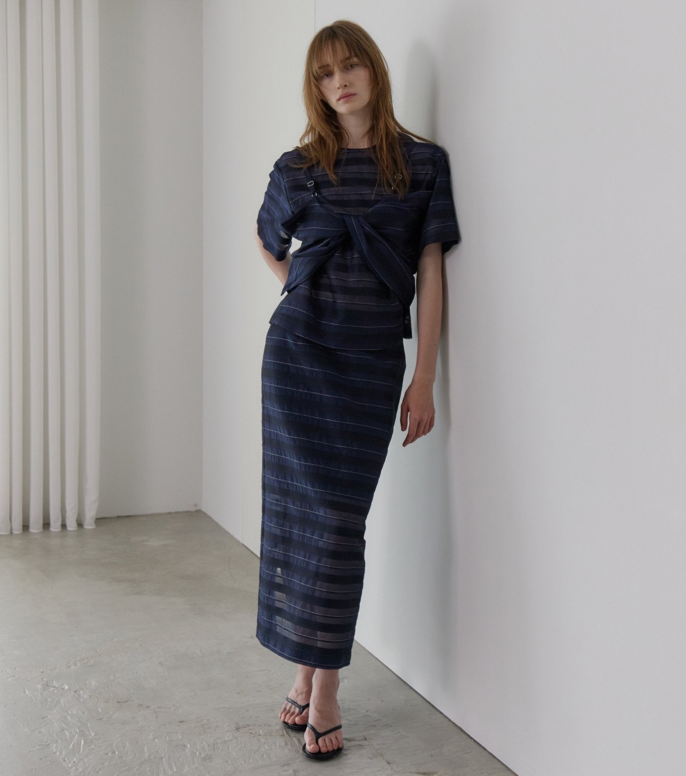 Jacquard Sheer Stripe Pencil Skirt