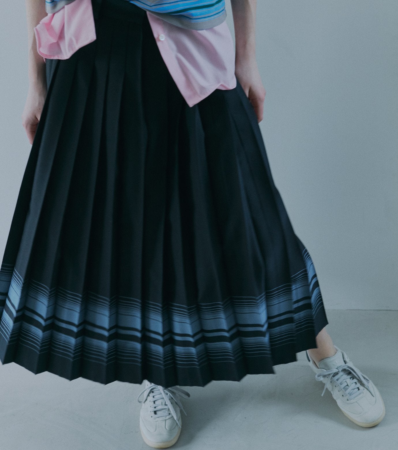 Pleated Skirt w/Multi-Striped Print