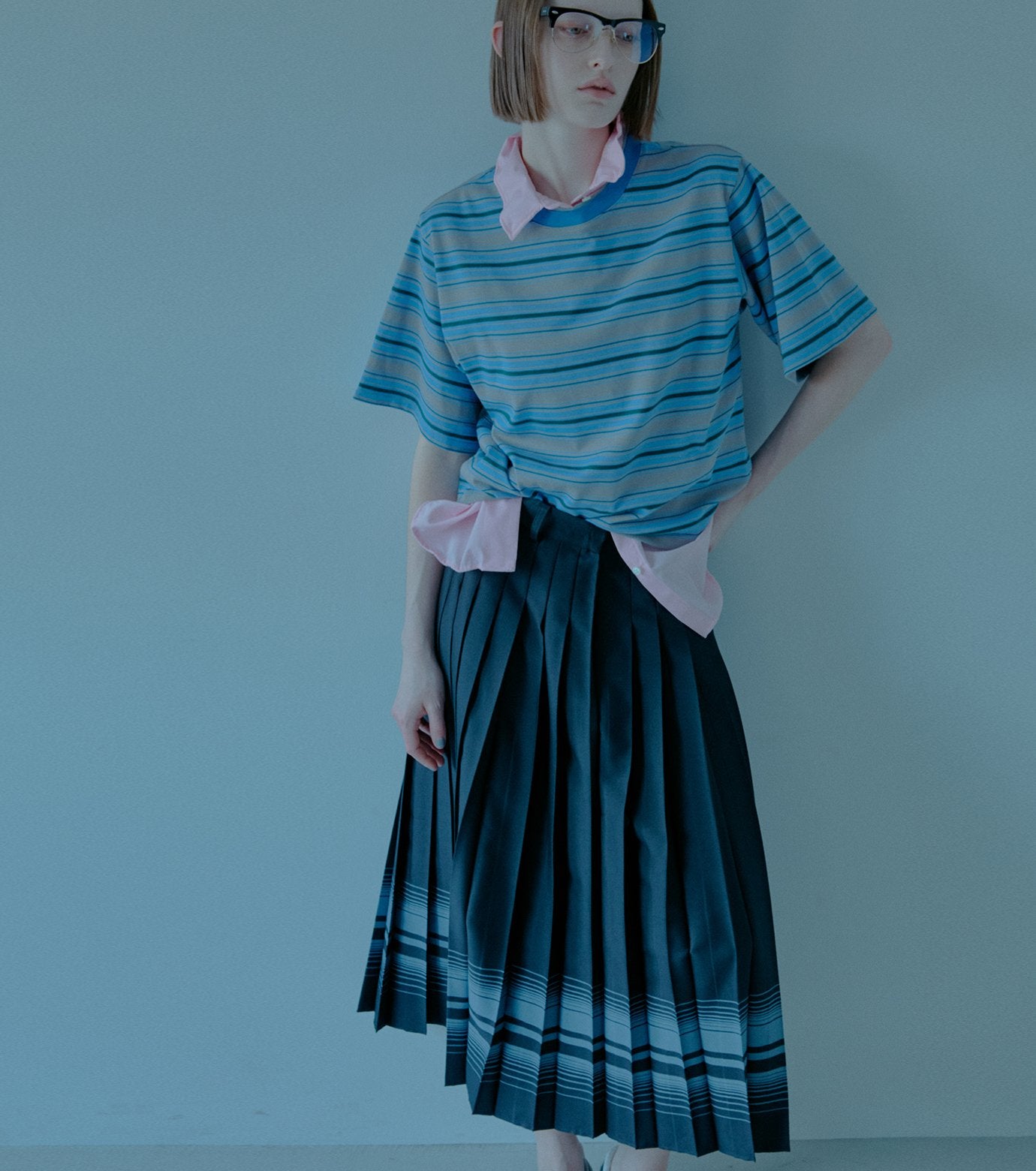 Pleated Skirt w/Multi-Striped Print