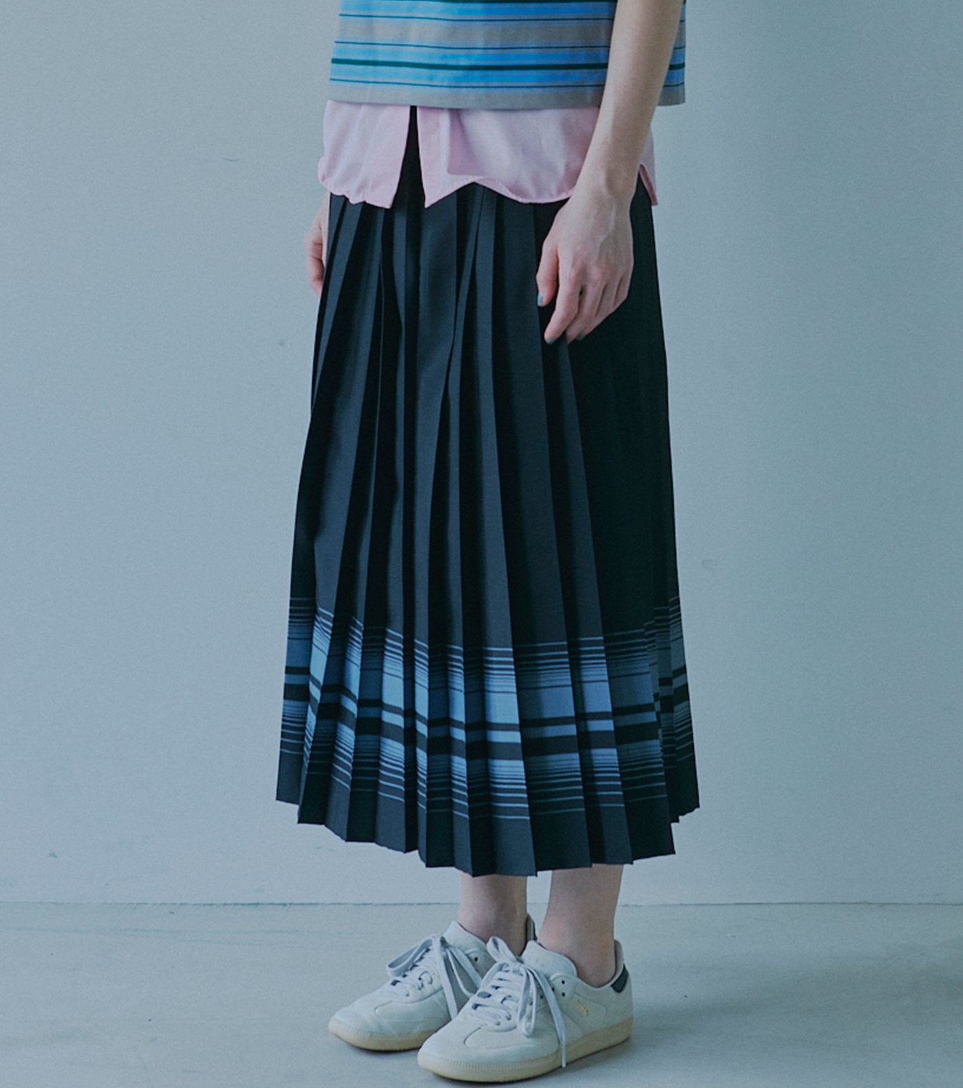 Pleated Skirt w/Multi-Striped Print