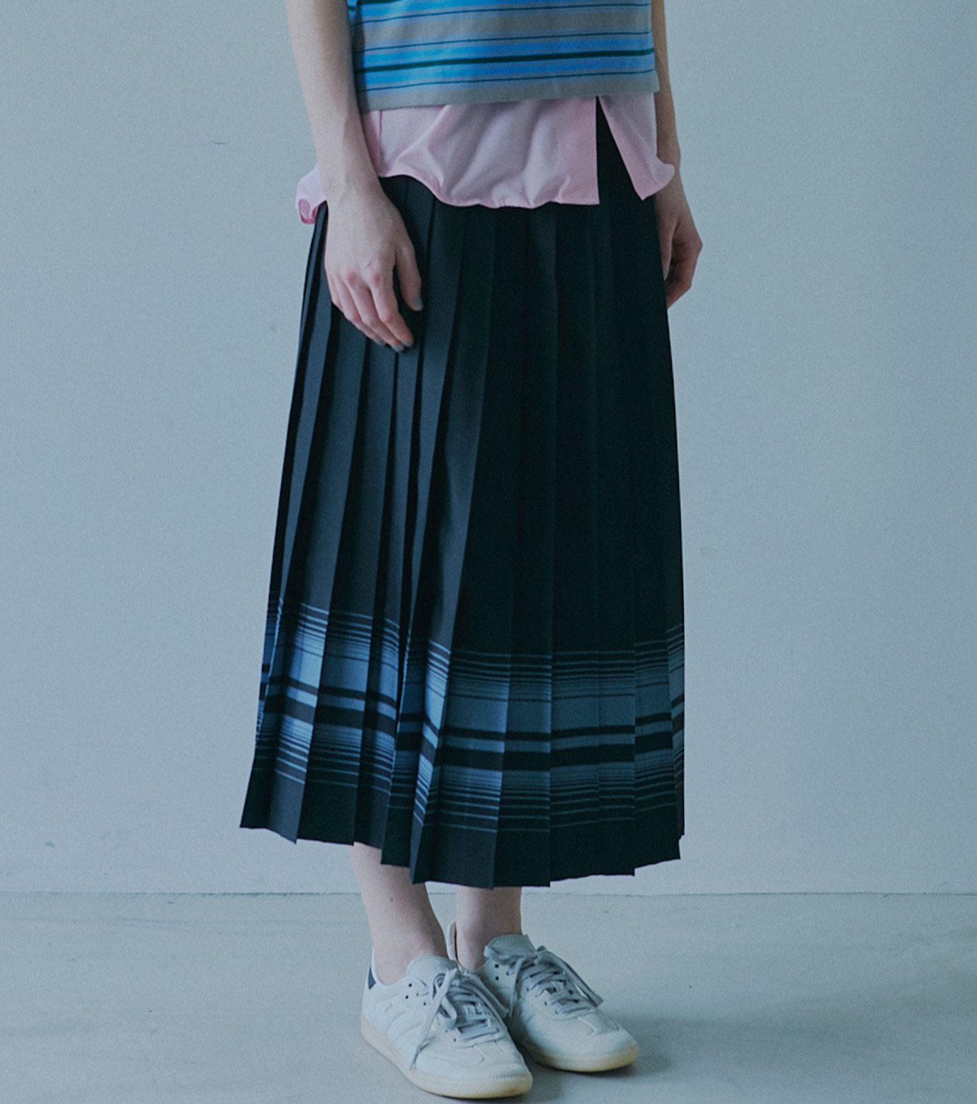 Pleated Skirt w/Multi-Striped Print