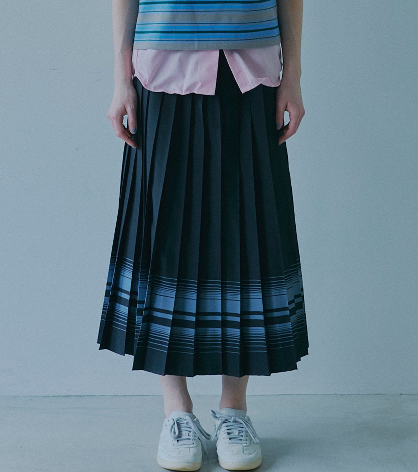 Pleated Skirt w/Multi-Striped Print