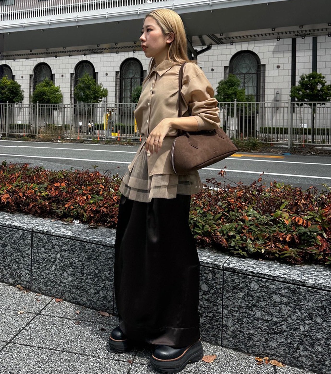 Tucked Satin Maxi Skirt