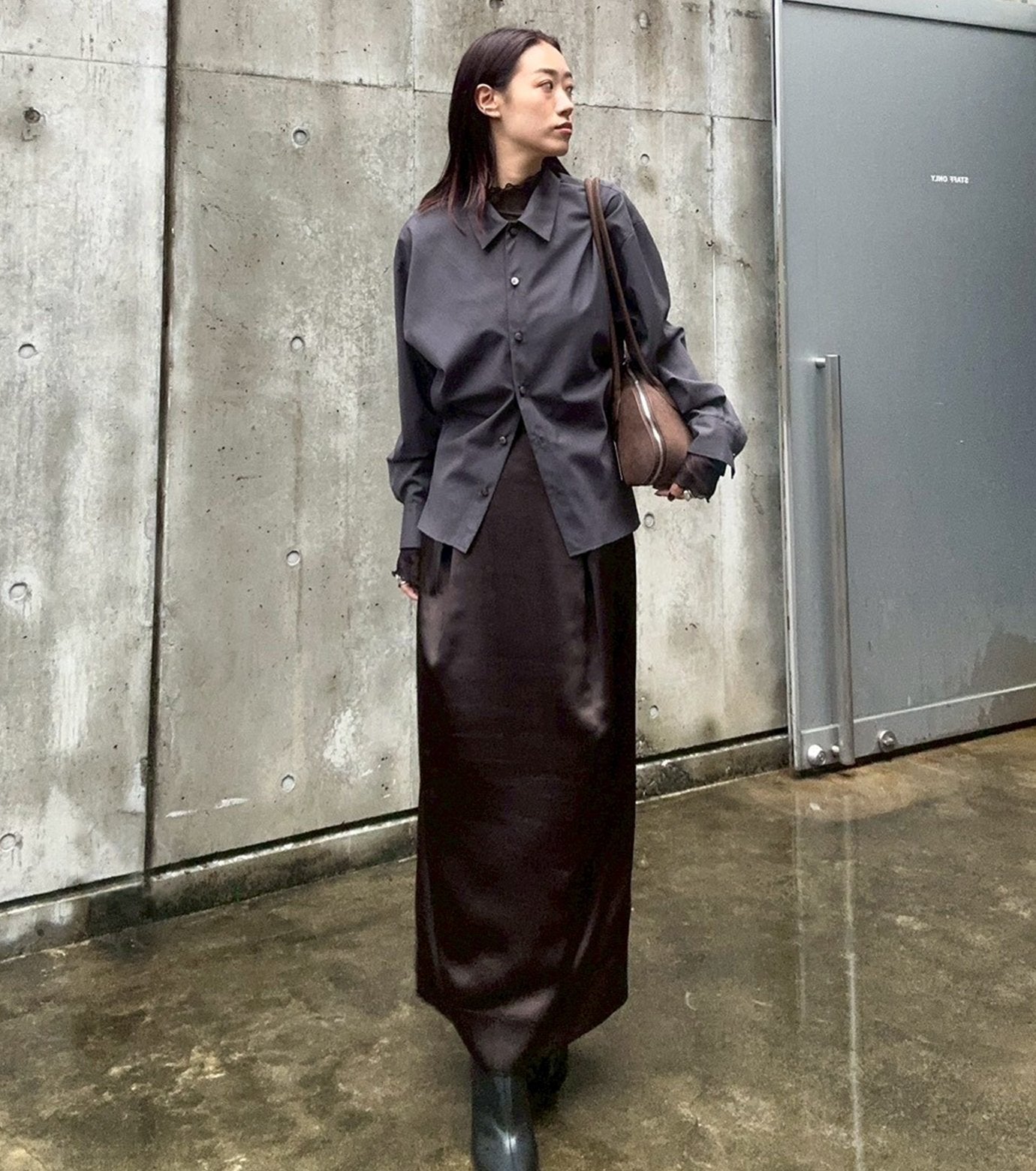 Tucked Satin Maxi Skirt