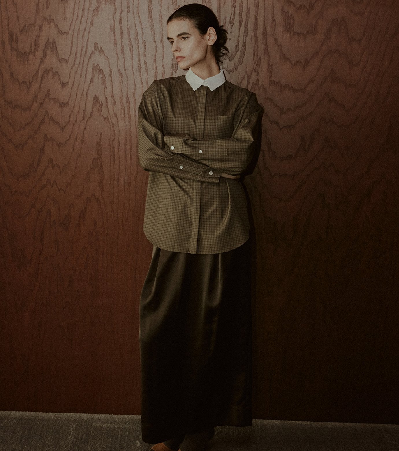 Tucked Satin Maxi Skirt