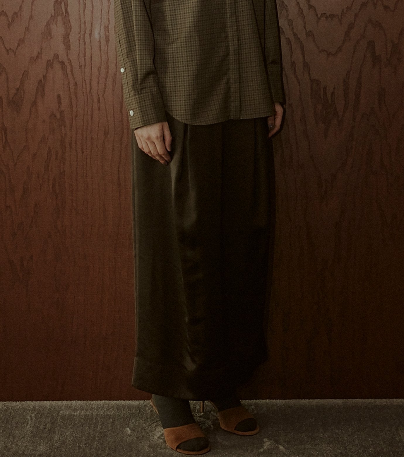 Tucked Satin Maxi Skirt
