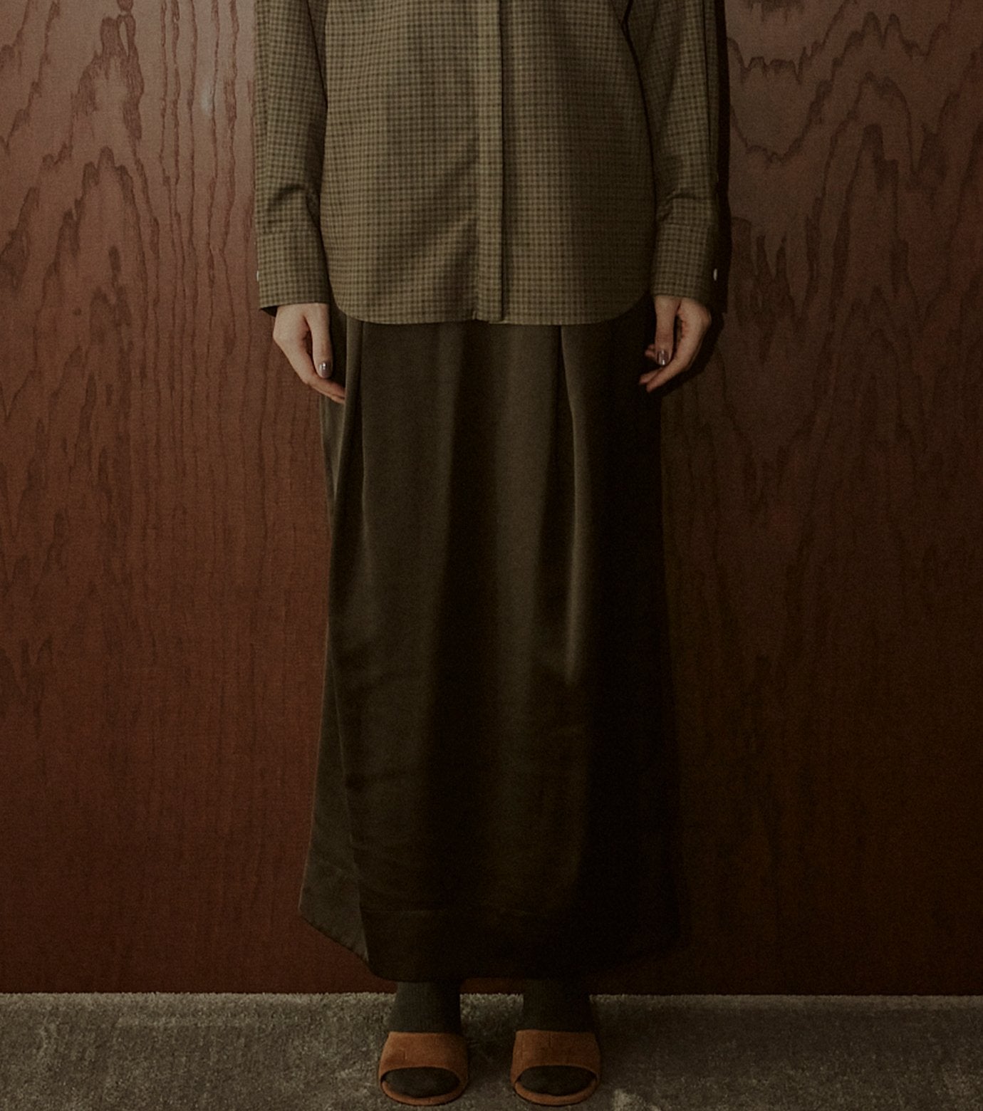 Tucked Satin Maxi Skirt