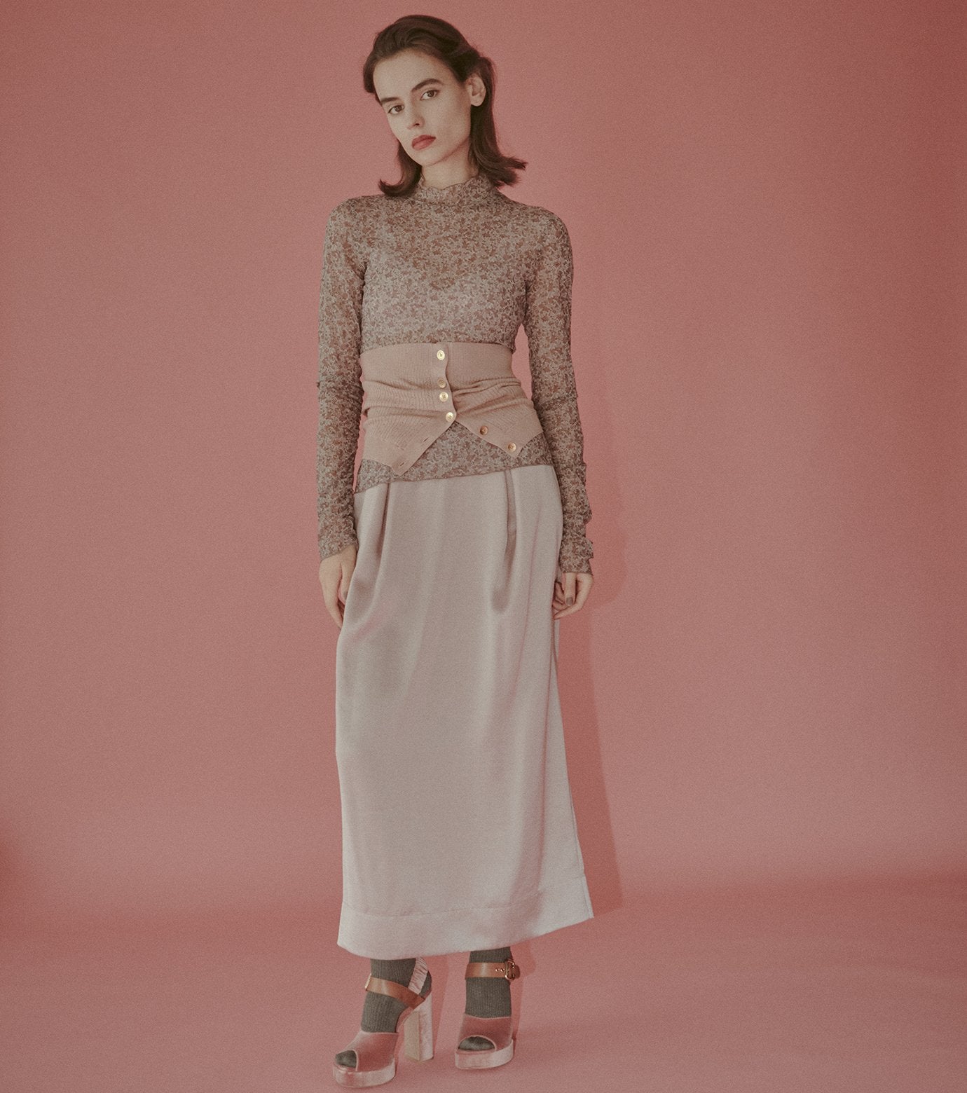 Tucked Satin Maxi Skirt