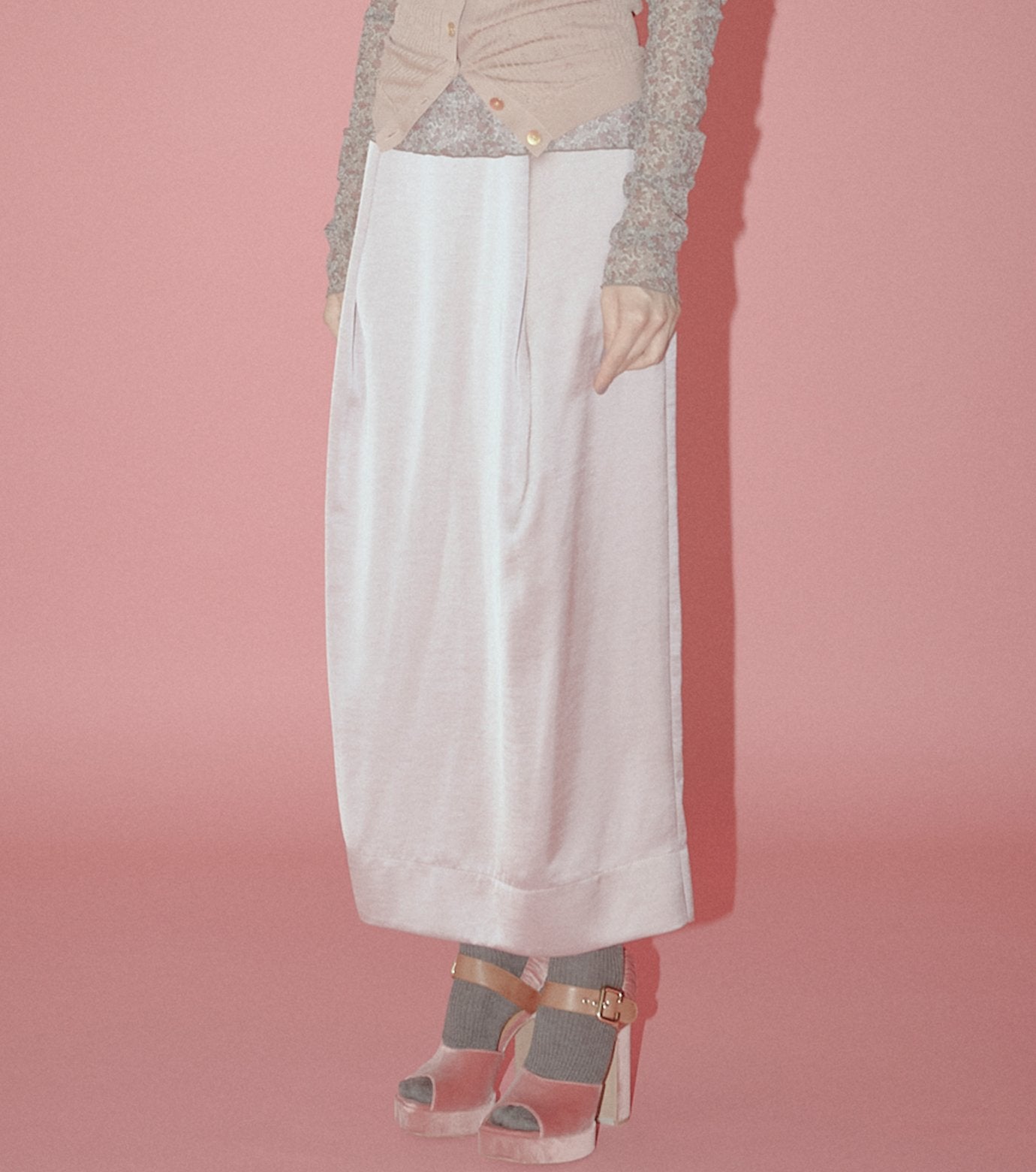 Tucked Satin Maxi Skirt