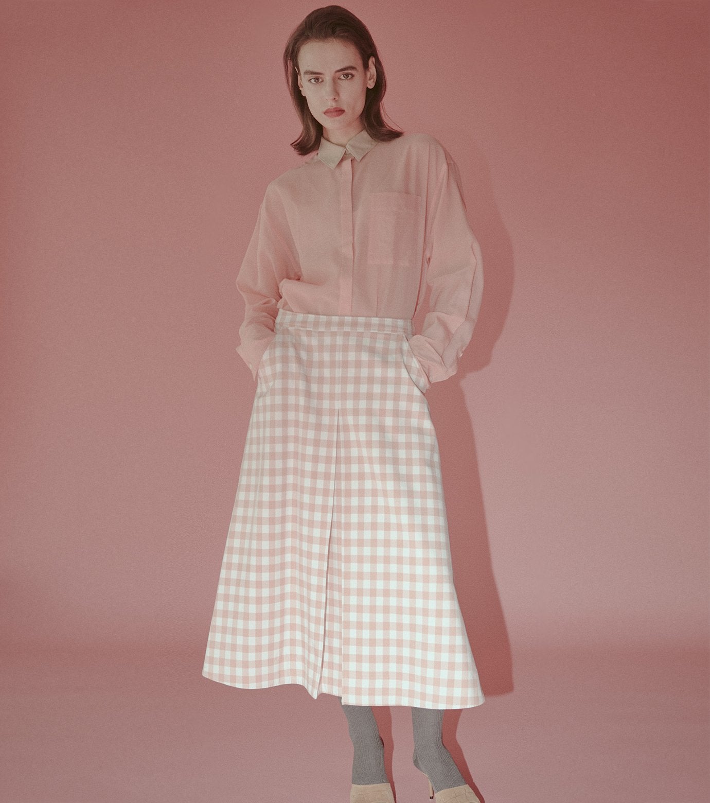 Gingham-Print Bonded Skirt