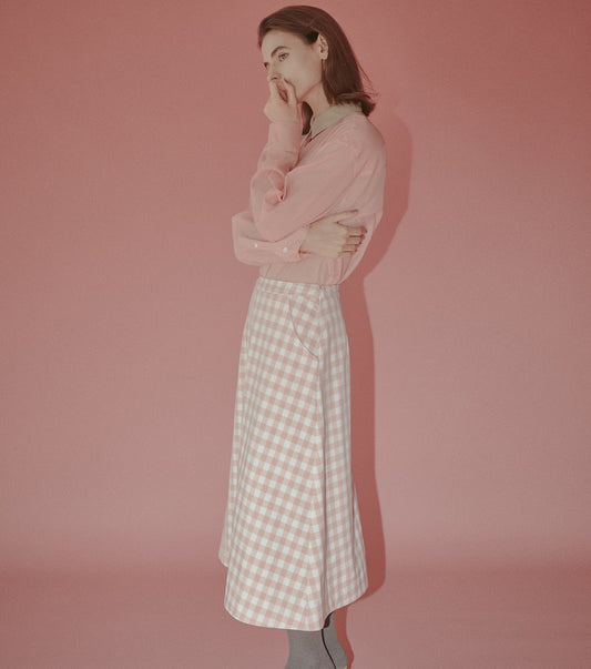 Gingham-Print Bonded Skirt