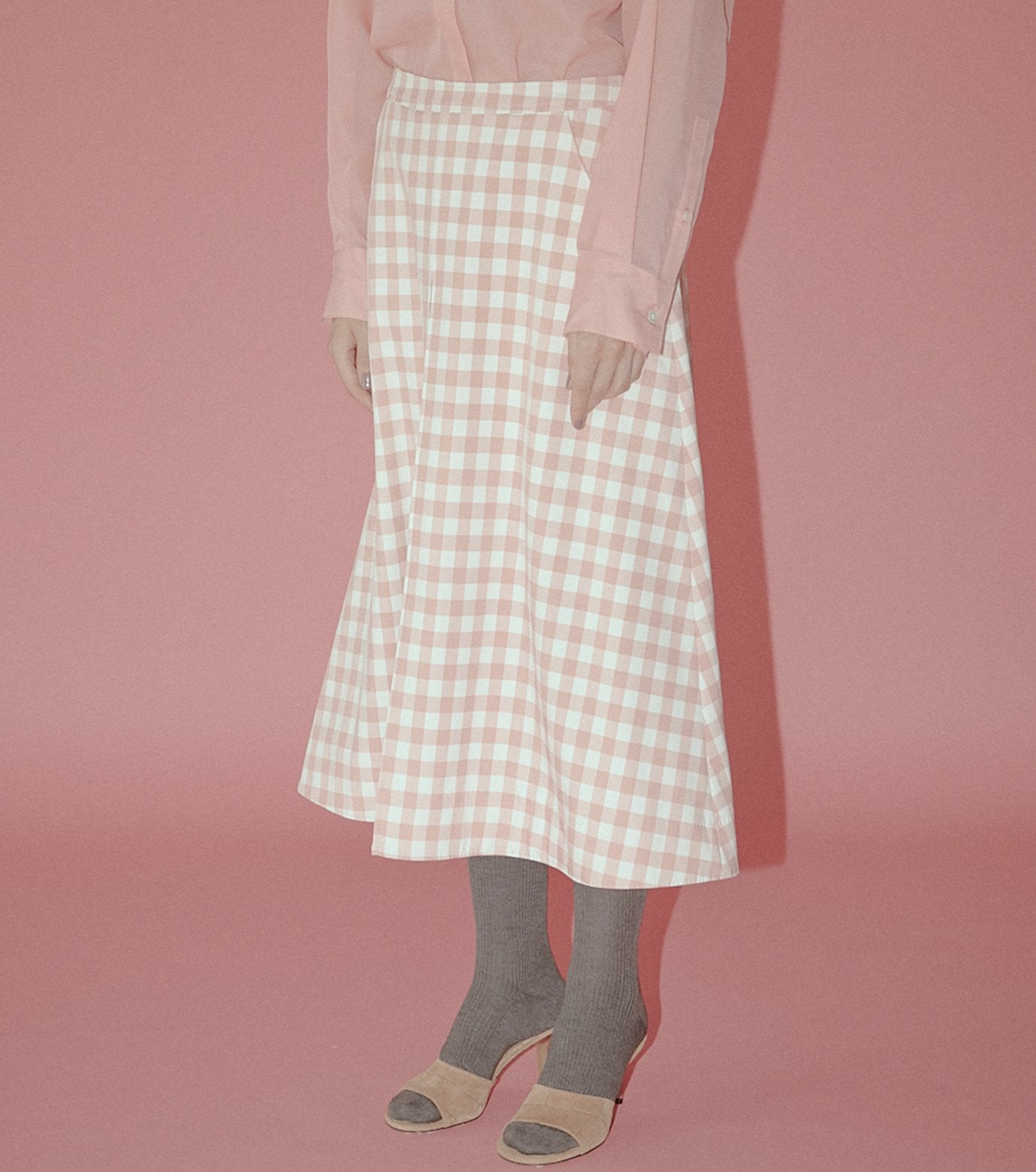 Gingham-Print Bonded Skirt