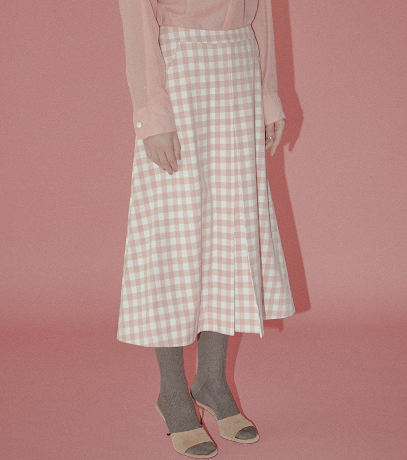 Gingham-Print Bonded Skirt