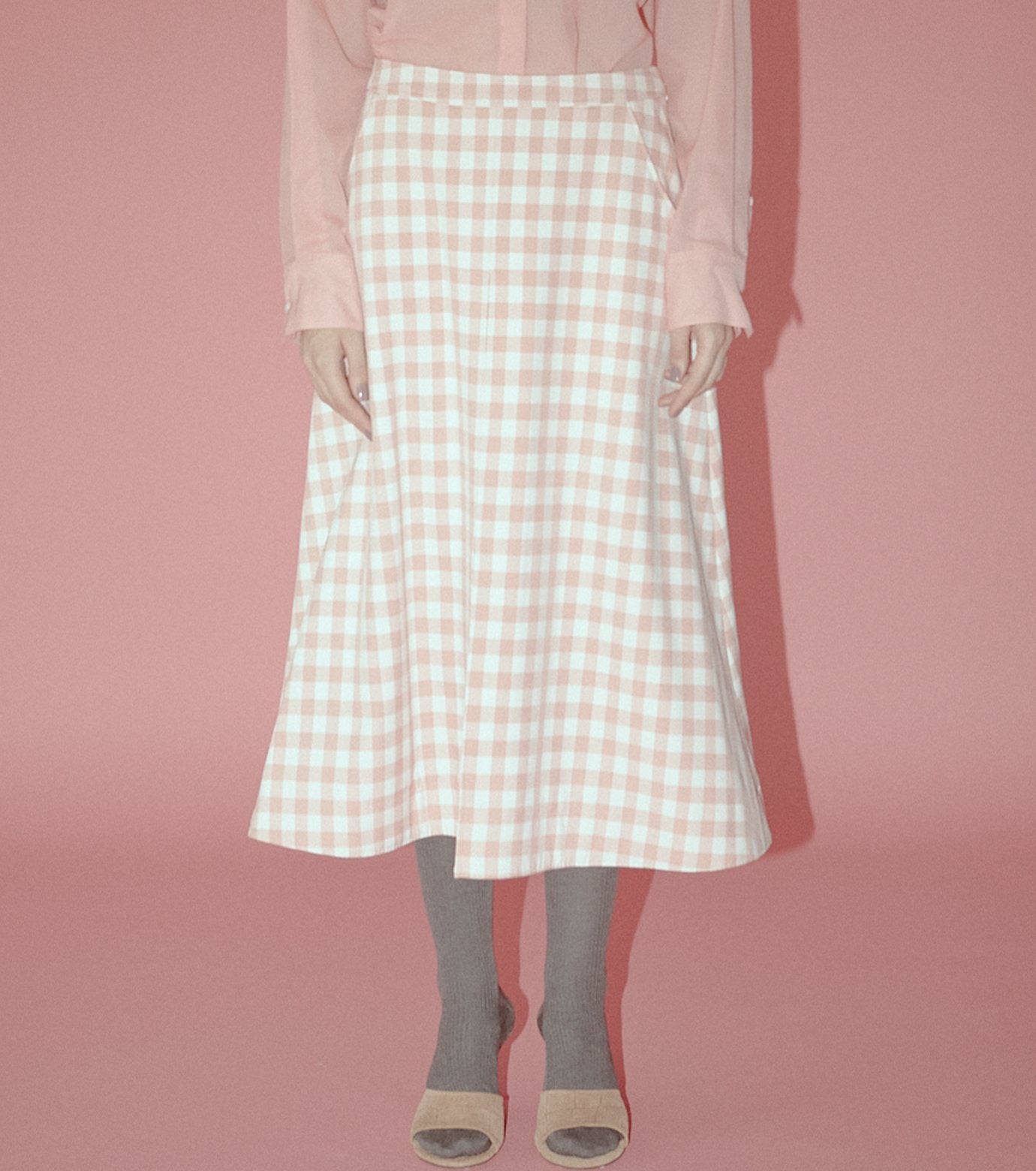 Gingham-Print Bonded Skirt