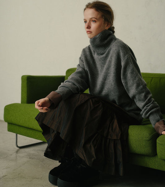 Taffeta Gathered Midi Skirt