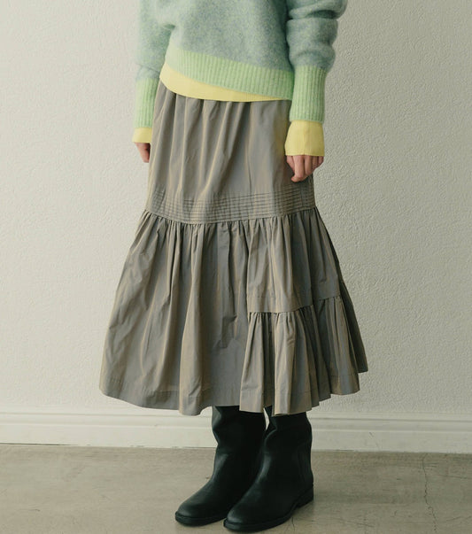Taffeta Gathered Midi Skirt