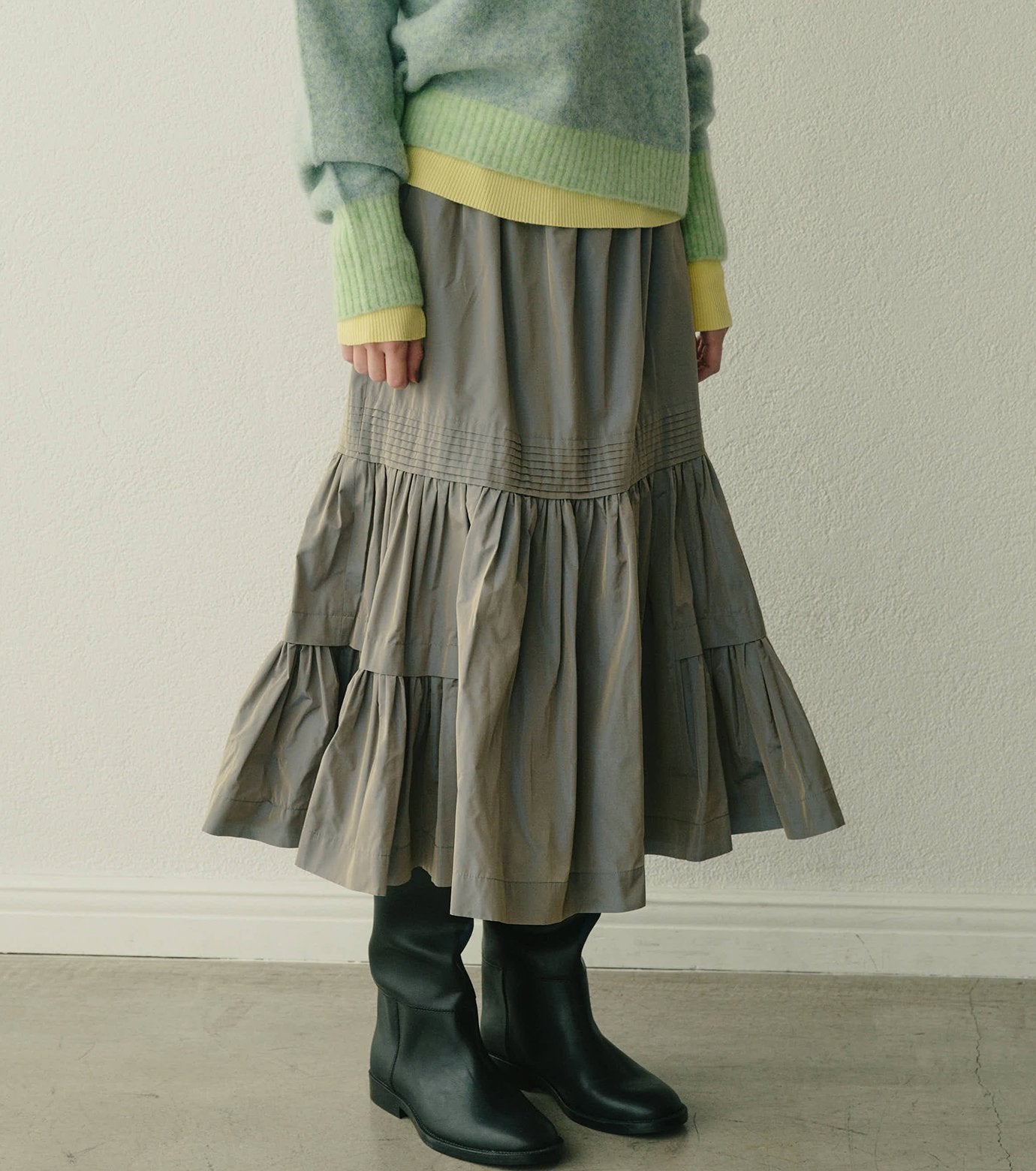 Taffeta Gathered Midi Skirt
