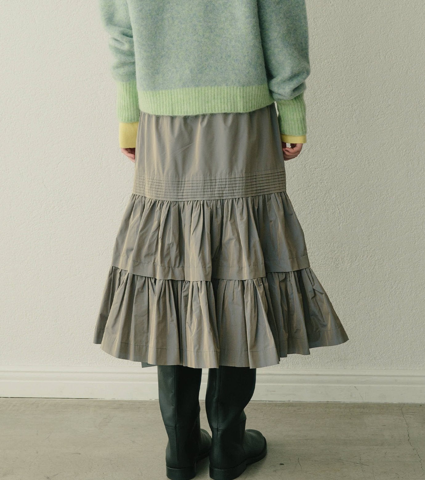 Taffeta Gathered Midi Skirt