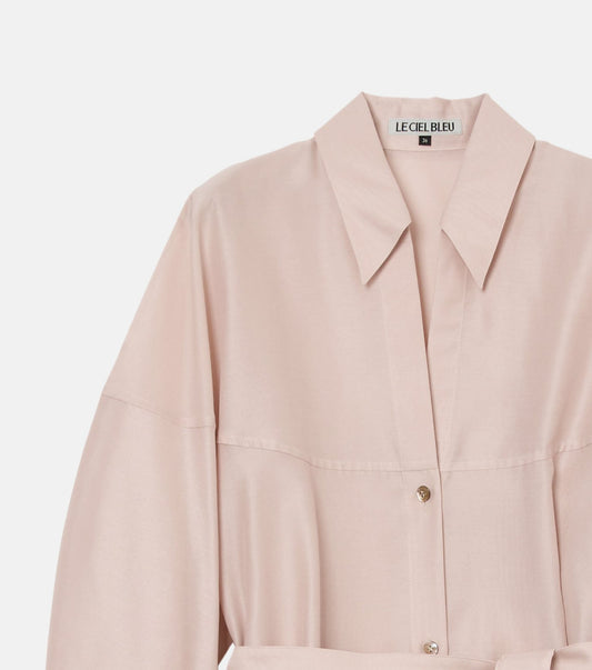 Organza Belted Shirt Dress
