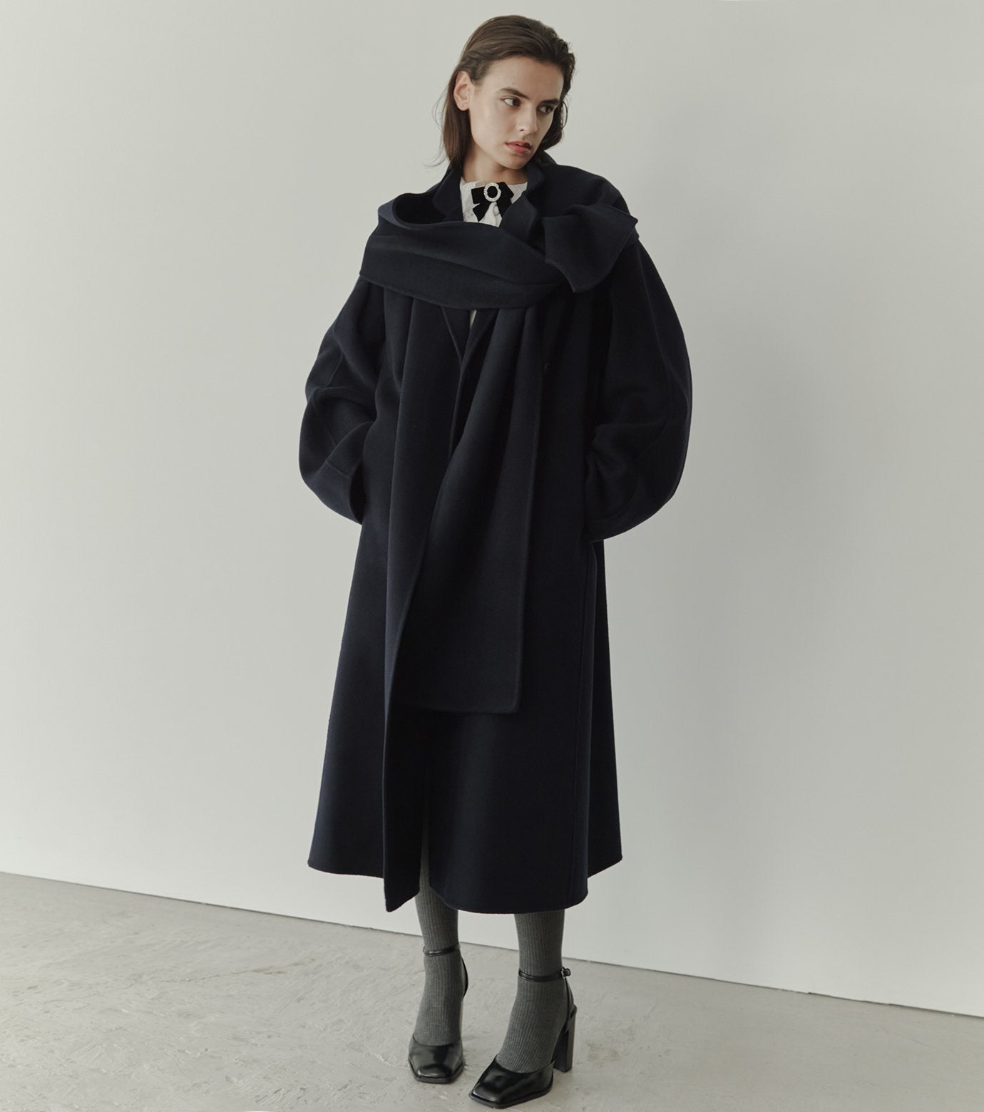 Double-Face Wrap Coat w/Matching Scarf