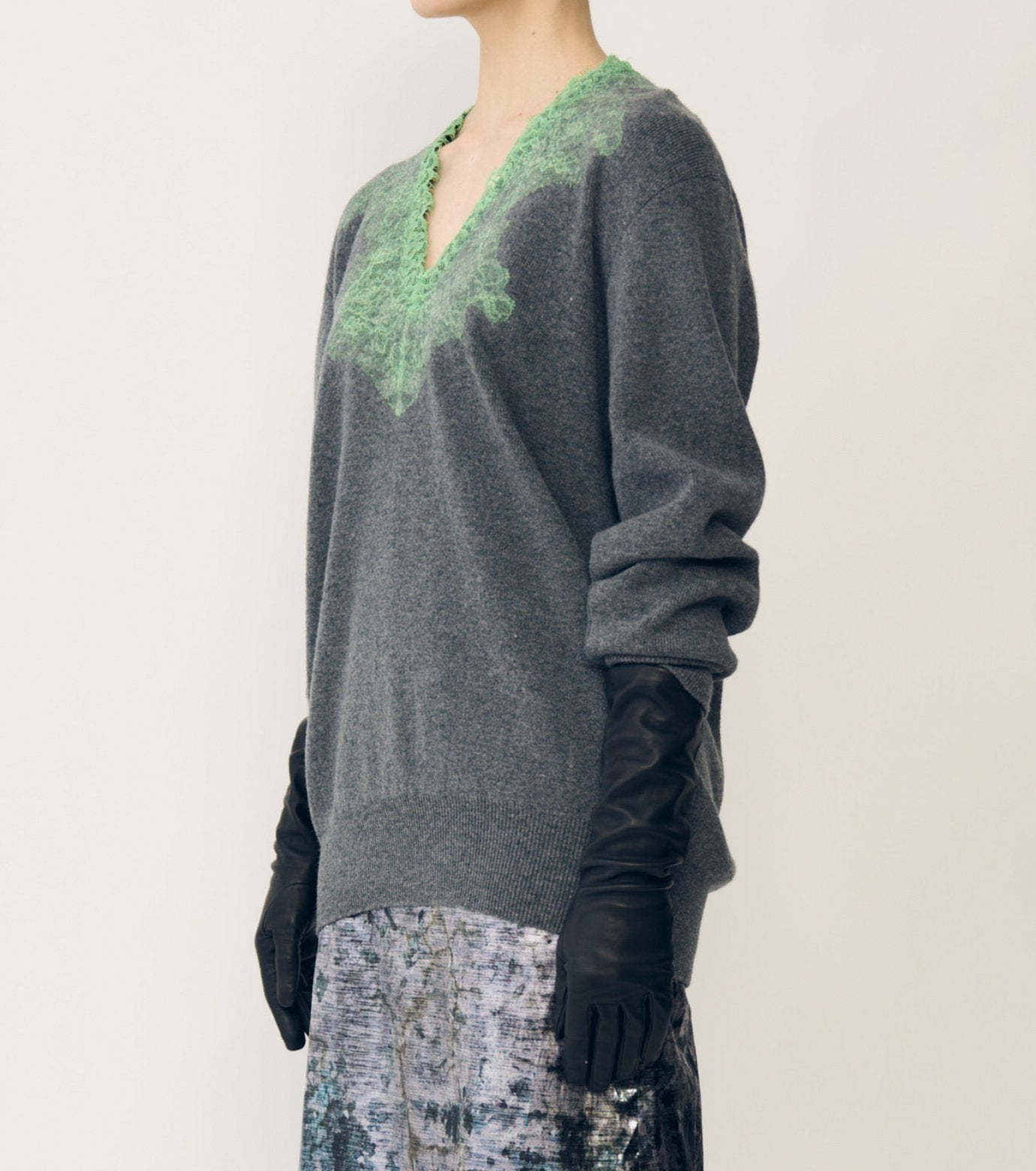 Vneck Knit w/Needle-Punched Lace