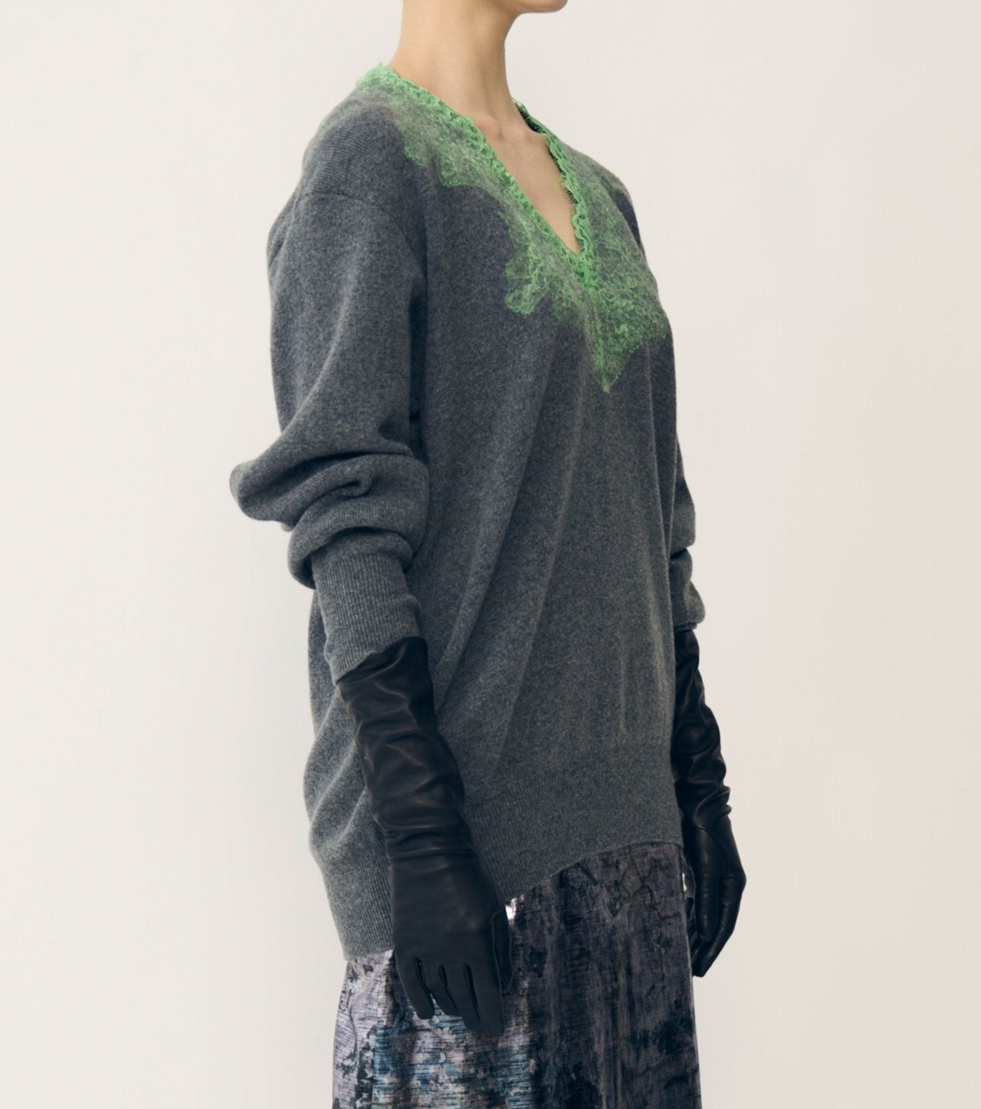 Vneck Knit w/Needle-Punched Lace