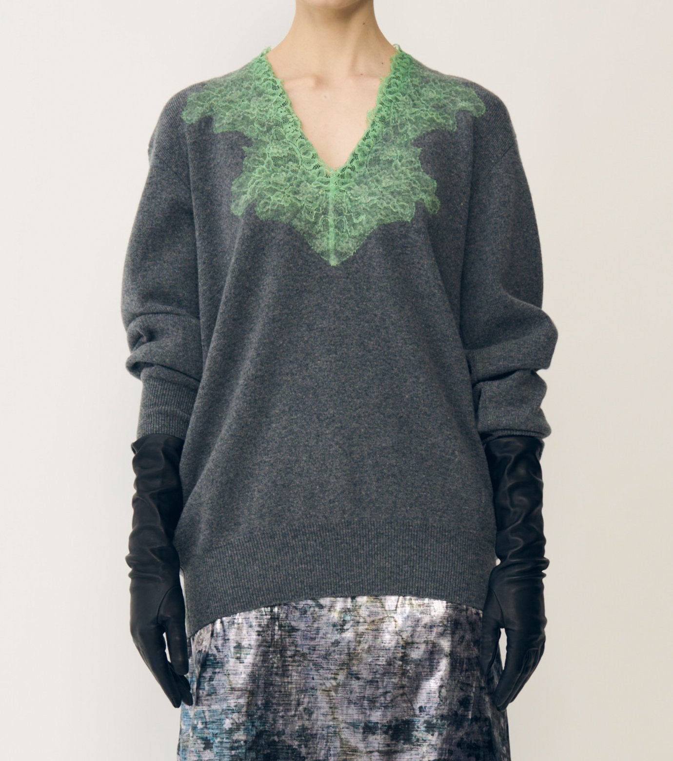 Vneck Knit w/Needle-Punched Lace