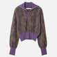 Layered Jacquard Zip-Up Pullover