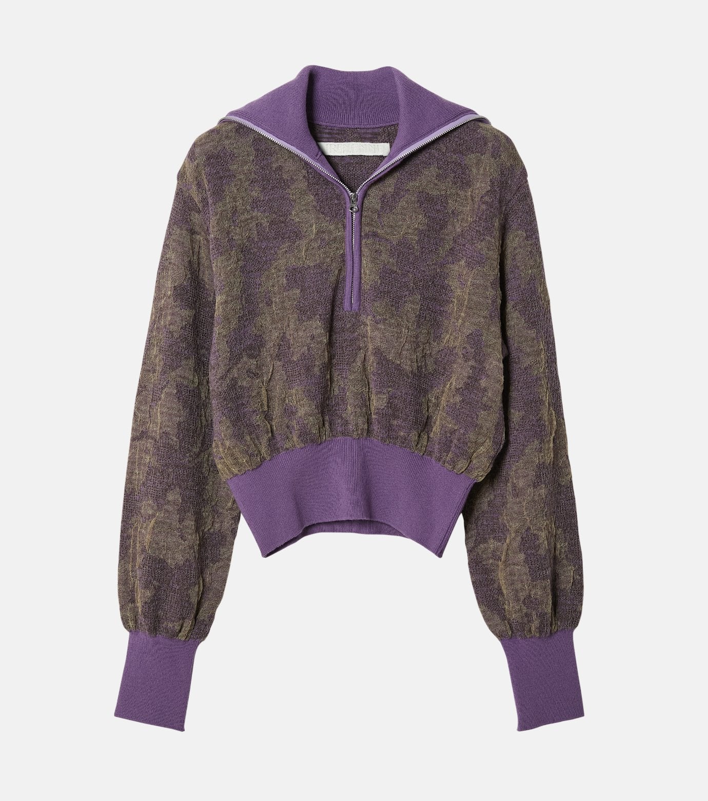 Layered Jacquard Zip-Up Pullover