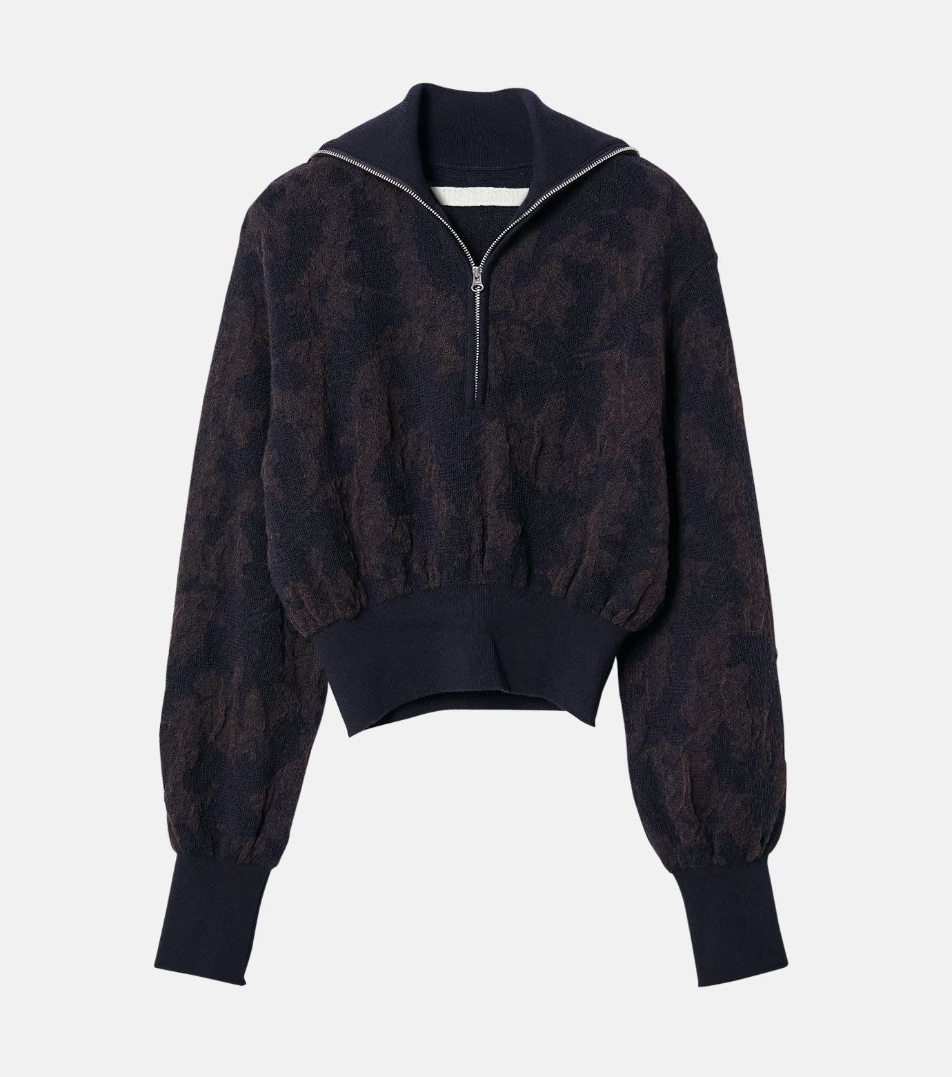 Layered Jacquard Zip-Up Pullover