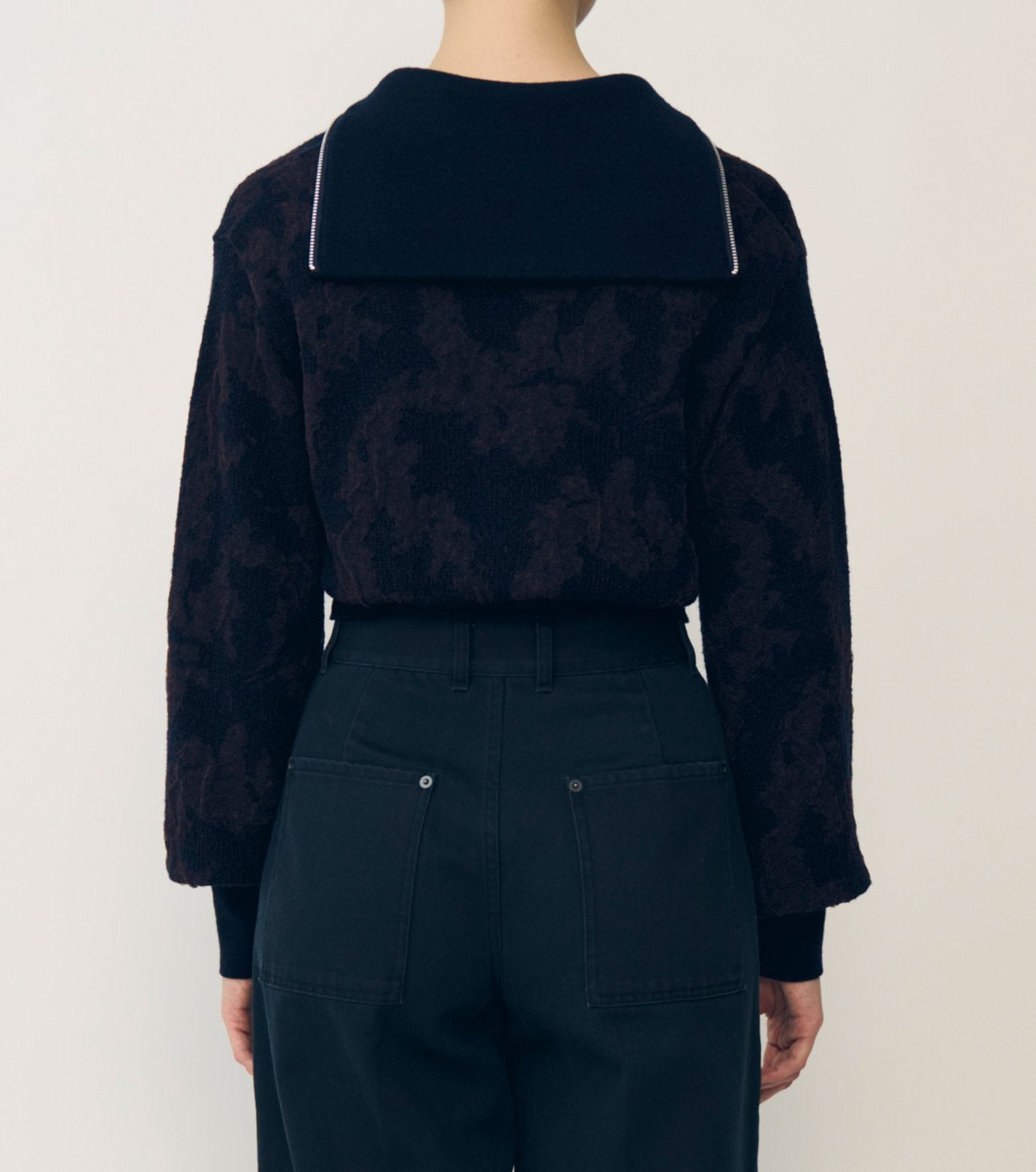 Layered Jacquard Zip-Up Pullover