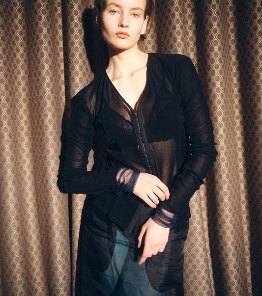 Flocked Mesh & Tulle Fitted Top