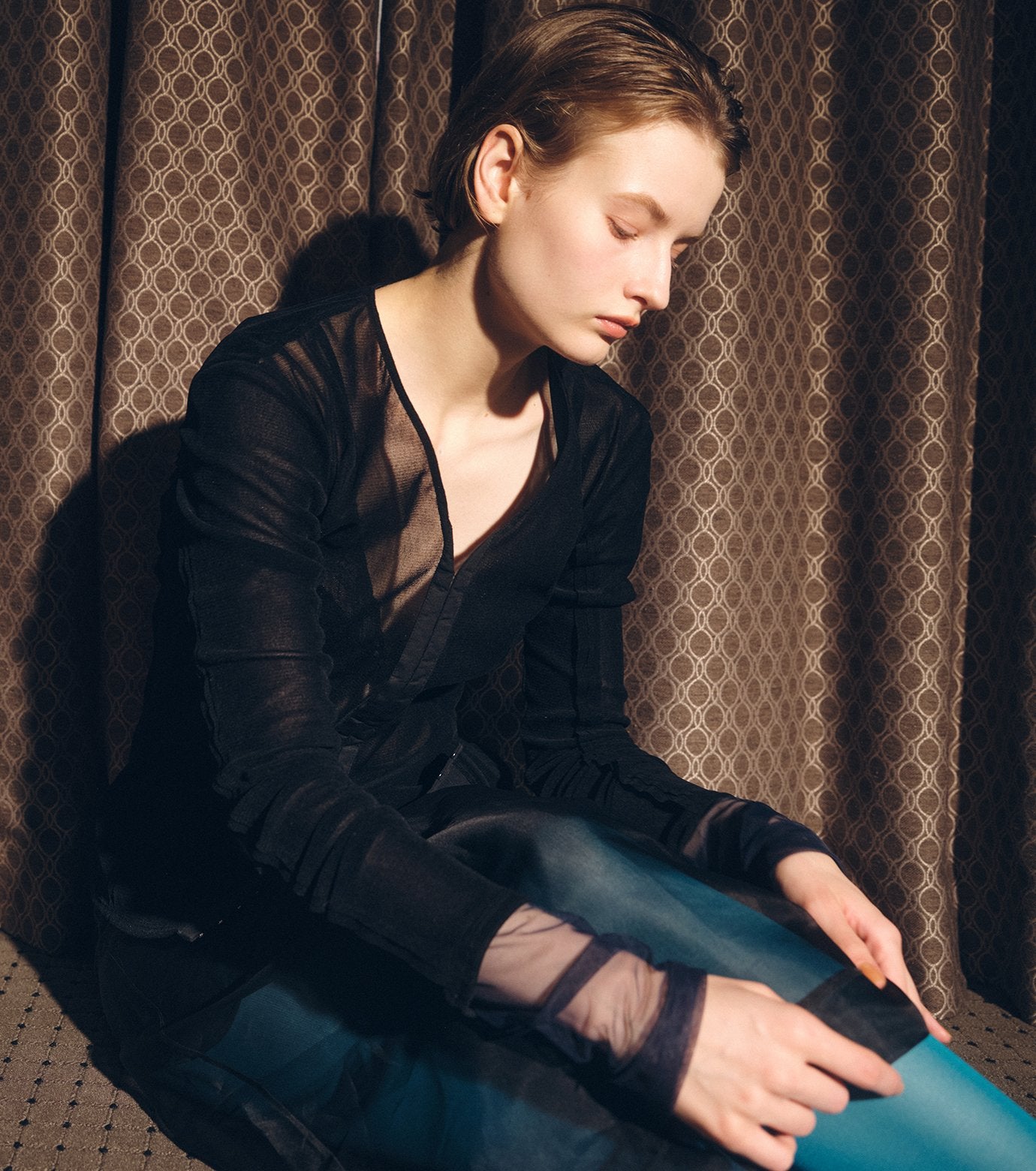 Flocked Mesh & Tulle Fitted Top