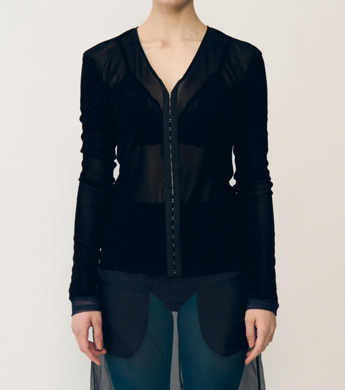Flocked Mesh & Tulle Fitted Top