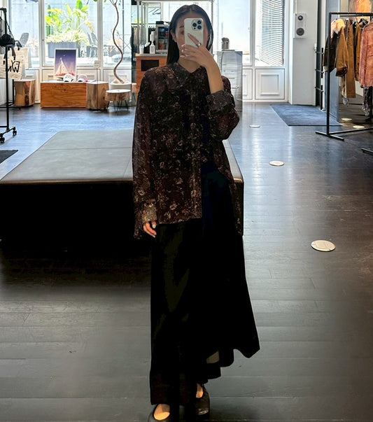 Sheer Shirt w/Floral & Mineral Print