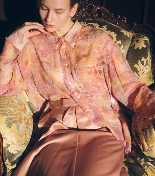 Sheer Shirt w/Floral & Mineral Print