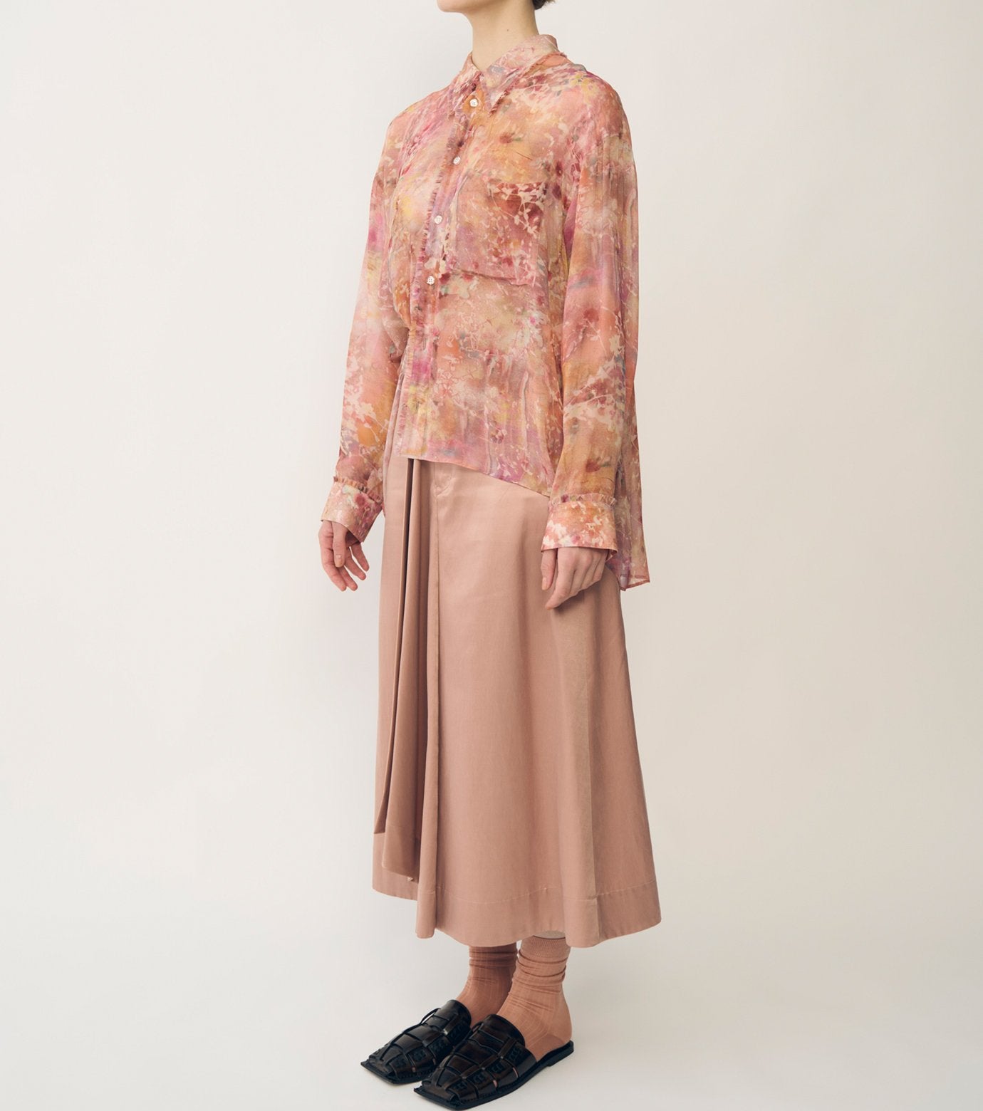 Sheer Shirt w/Floral & Mineral Print