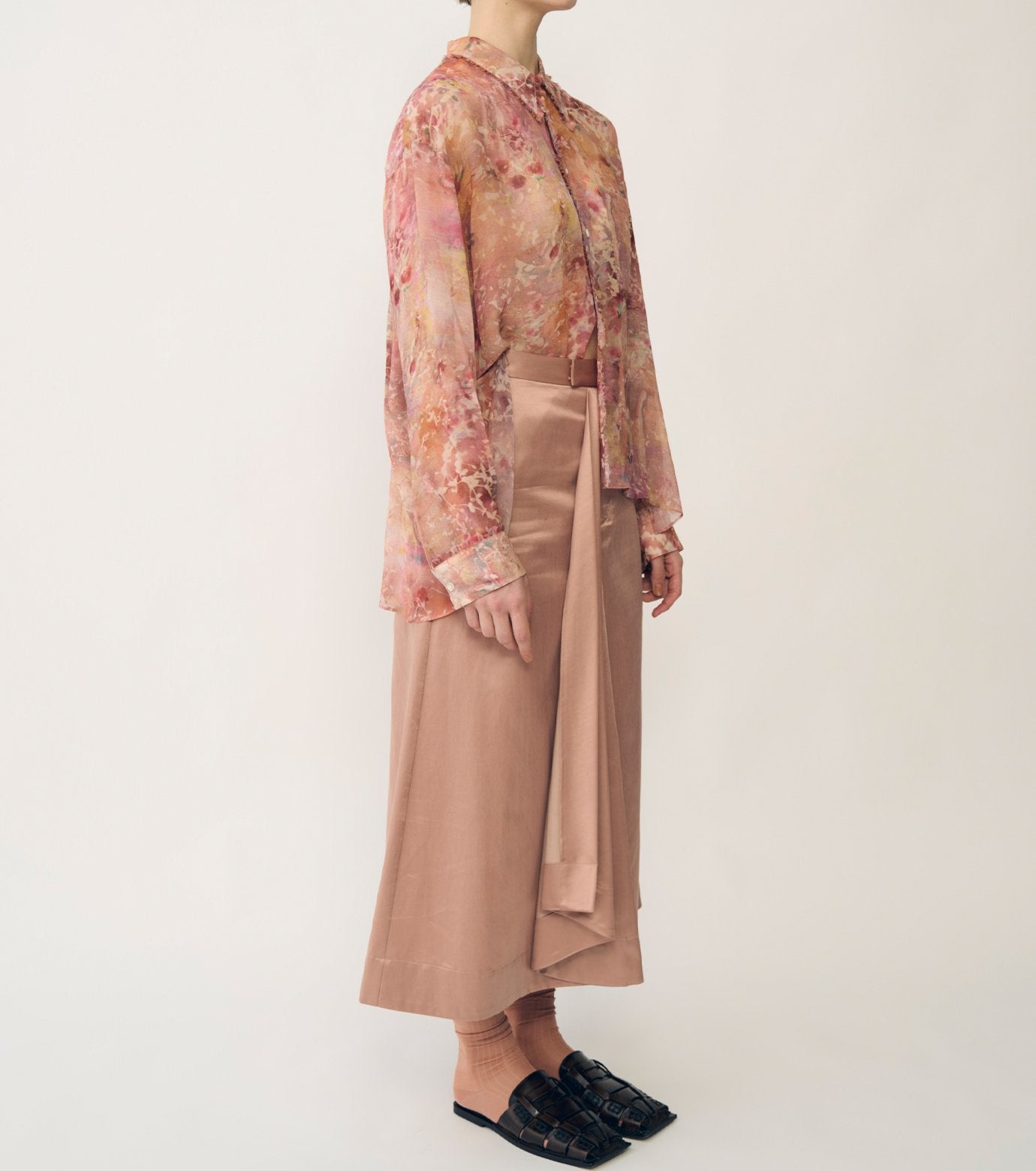 Sheer Shirt w/Floral & Mineral Print