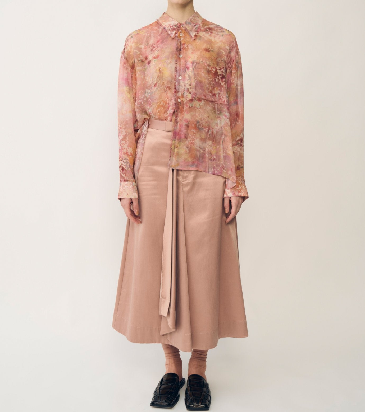 Sheer Shirt w/Floral & Mineral Print