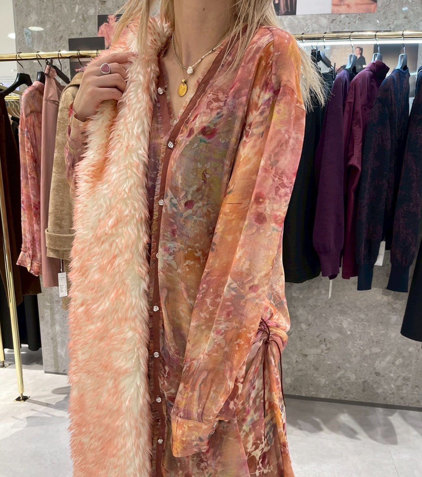Gathered Dressw/Floral&Mineral Print