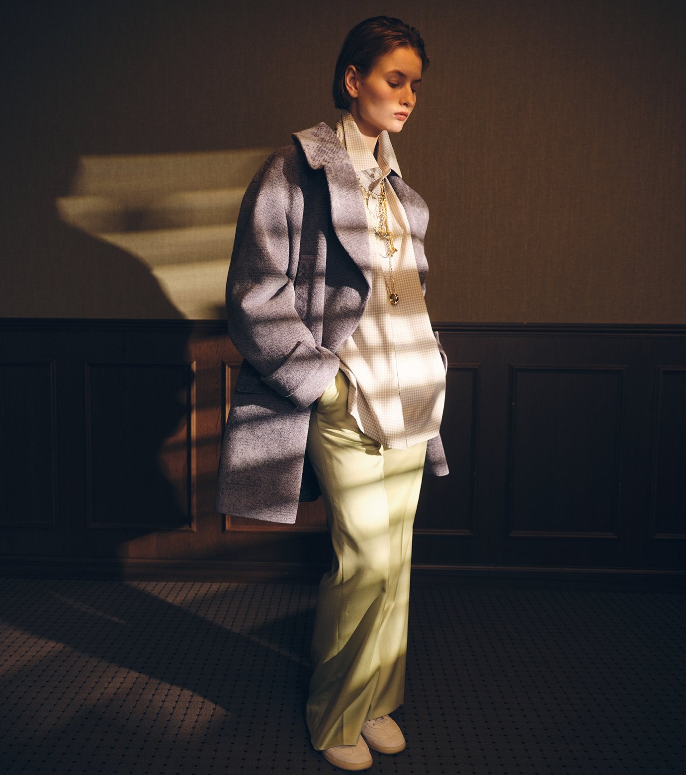 Wool Satin Straight Pants