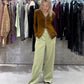 Wool Satin Straight Pants